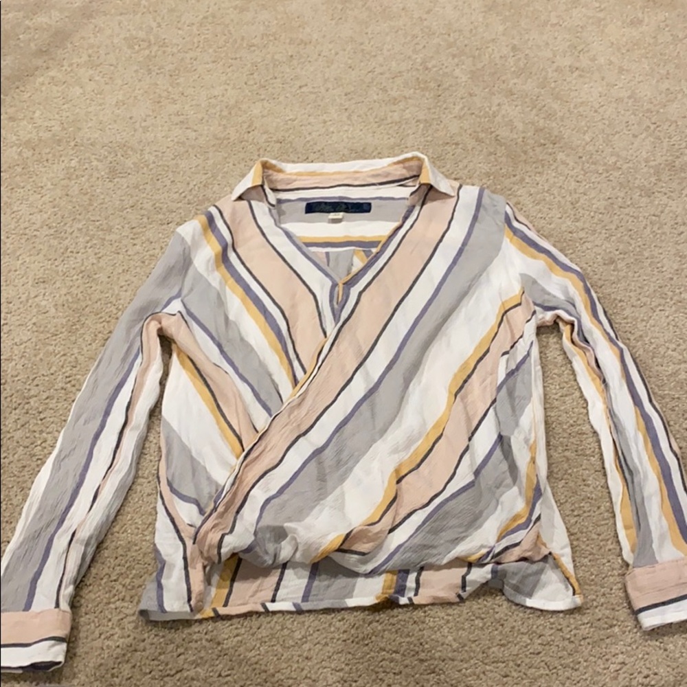 Long sleeve striped wrap top